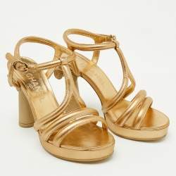 Chanel Metallic Gold Leather Parthenon Grecian Column Platform Sandals Size 36