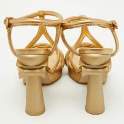 Chanel Metallic Gold Leather Parthenon Grecian Column Platform Sandals Size 36