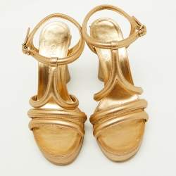 Chanel Metallic Gold Leather Parthenon Grecian Column Platform Sandals Size 36