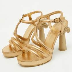 Chanel Metallic Gold Leather Parthenon Grecian Column Platform Sandals Size 36