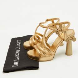 Chanel Metallic Gold Leather Parthenon Grecian Column Platform Sandals Size 36