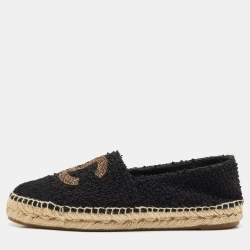 Chanel Black/Gold Tweed CC Cap Toe Espadrille Flats Size 39