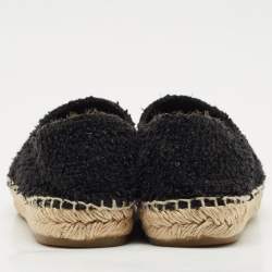 Pre Owned Chanel Black/Gold Tweed CC Cap Toe Espadrille Flats Size 39