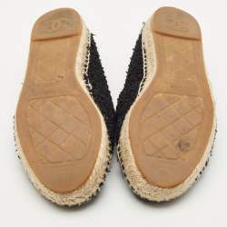 Pre Owned Chanel Black/Gold Tweed CC Cap Toe Espadrille Flats Size 39