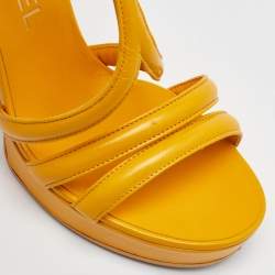 Pre Owned Chanel Yellow Leather Parthenon Grecian Column Platform Sandals Size 36