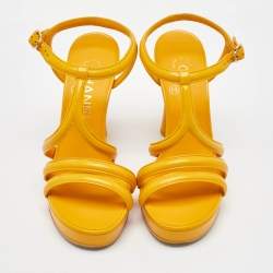 Pre Owned Chanel Yellow Leather Parthenon Grecian Column Platform Sandals Size 36