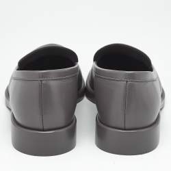 Pre Owned Chanel Grey Leather CC Slip On Loafers Size 40.5