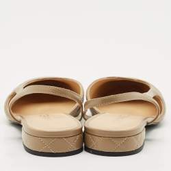 Chanel Beige/Black Patent and Leather CC Cap Toe Slingback Ballet Flats Size 41