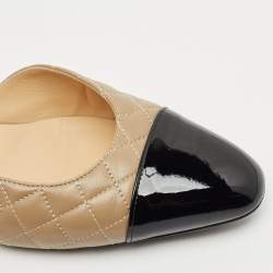 Chanel Beige/Black Patent and Leather CC Cap Toe Slingback Ballet Flats Size 41