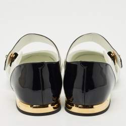 Pre Owned Chanel Black/White Quilted Patent and Leather CC Turnlock Ballet Flats Size 41