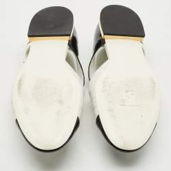Pre Owned Chanel Black/White Quilted Patent and Leather CC Turnlock Ballet Flats Size 41