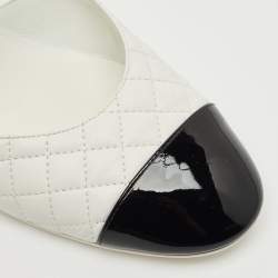 Pre Owned Chanel Black/White Quilted Patent and Leather CC Turnlock Ballet Flats Size 41