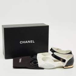 Pre Owned Chanel Black/White Quilted Patent and Leather CC Turnlock Ballet Flats Size 41