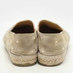 Pre Owned Chanel Beige/Black Suede CC Cap Toe Embellished Espadrille Flats Size 41