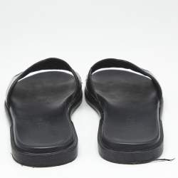 Pre Owned Chanel Black Patent Leather CC Flat Slides Size 40