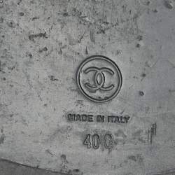 Pre Owned Chanel Black Patent Leather CC Flat Slides Size 40