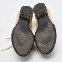 Pre Owned Chanel Gold/Black Leather and Patent Leather CC Lace Up Oxfords Size 38.5