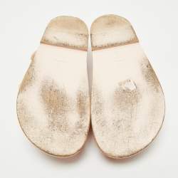 Pre Owned Chanel Light Pink Leather CC Pearl Camellia Dad Flat Sandals Size 37.5