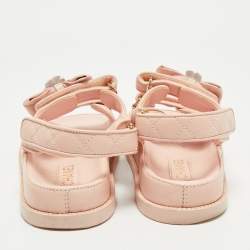 Pre Owned Chanel Light Pink Leather CC Pearl Camellia Dad Flat Sandals Size 37.5