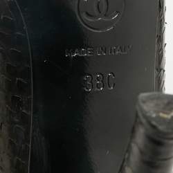 Pre Owned Chanel Black Python CC Chain Link Detail Open Toe Pumps Size 38