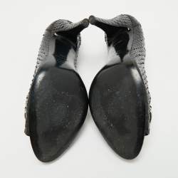 Pre Owned Chanel Black Python CC Chain Link Detail Open Toe Pumps Size 38