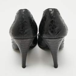 Pre Owned Chanel Black Python CC Chain Link Detail Open Toe Pumps Size 38