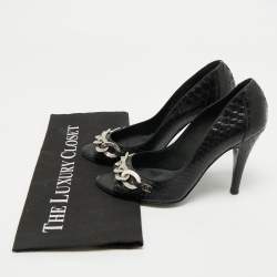 Pre Owned Chanel Black Python CC Chain Link Detail Open Toe Pumps Size 38