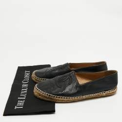 Pre Owned Chanel Black Leather CC Cap Toe Espadrille Flats Size 39