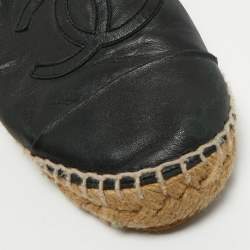 Pre Owned Chanel Black Leather CC Cap Toe Espadrille Flats Size 39