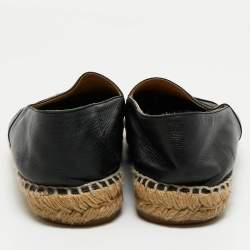 Pre Owned Chanel Black Leather CC Cap Toe Espadrille Flats Size 39