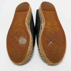 Pre Owned Chanel Black Leather CC Cap Toe Espadrille Flats Size 39