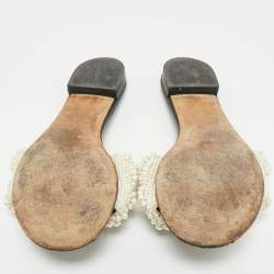 Pre Owned Chanel Black Leather Pearl Embellished Flat Slides Size 40