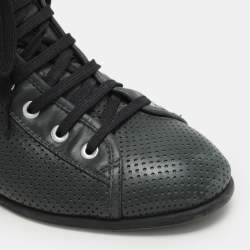 Pre Owned Chanel Dark Green Perforated Leather CC High Top Sneakers Size 38