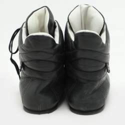 Pre Owned Chanel Dark Green Perforated Leather CC High Top Sneakers Size 38