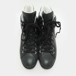 Pre Owned Chanel Dark Green Perforated Leather CC High Top Sneakers Size 38
