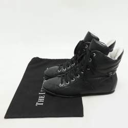 Pre Owned Chanel Dark Green Perforated Leather CC High Top Sneakers Size 38