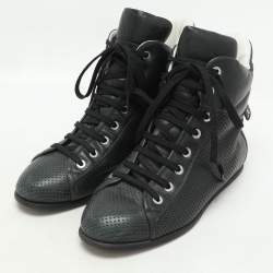Pre Owned Chanel Dark Green Perforated Leather CC High Top Sneakers Size 38