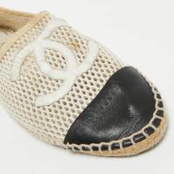 Pre Owned Chanel Two Tone Leather and Mesh CC Espadrilles Flats Size 41