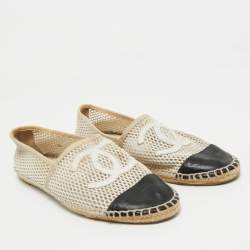 Pre Owned Chanel Two Tone Leather and Mesh CC Espadrilles Flats Size 41