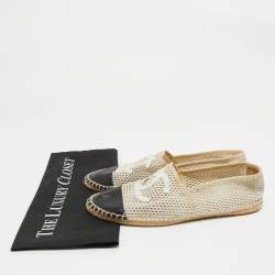 Pre Owned Chanel Two Tone Leather and Mesh CC Espadrilles Flats Size 41