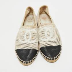 Pre Owned Chanel Two Tone Leather and Mesh CC Espadrilles Flats Size 41