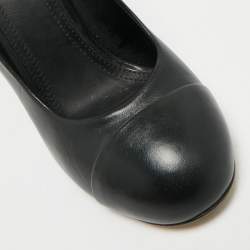 Pre Owned Chanel Black Leather Faux Pearl Detail Heel Cap Toe Pumps Size 37