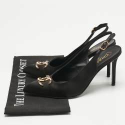 Pre Owned Chanel Black Satin CC Embellished Slingback Pumps Size 40