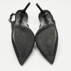 Pre Owned Chanel Black Satin CC Embellished Slingback Pumps Size 40