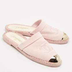 Pre Owned Chanel Pink Canvas CC Cap Toe Espadrille Mules Size 39