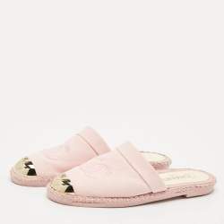 Pre Owned Chanel Pink Canvas CC Cap Toe Espadrille Mules Size 39