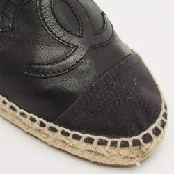 Pre Owned Chanel Black Leather/Canvas CC Logo Espadrilles Size 38