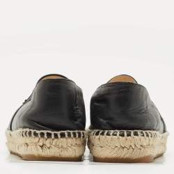 Pre Owned Chanel Black Leather/Canvas CC Logo Espadrilles Size 38