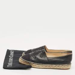 Pre Owned Chanel Black Leather/Canvas CC Logo Espadrilles Size 38