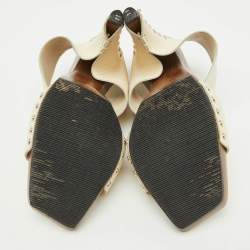 Pre Owned Chanel Off White Leather Platform Slide Sandals Size 39